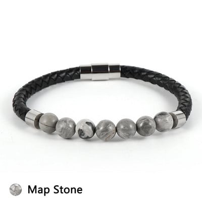 Vīriešu dabīgā akmens tīģera acs lavas roka rokassprādzes ar hematīta pērlītēm īstas ādas nerūsējošā tērauda magnētiskās sprādzes modes rotaslietas