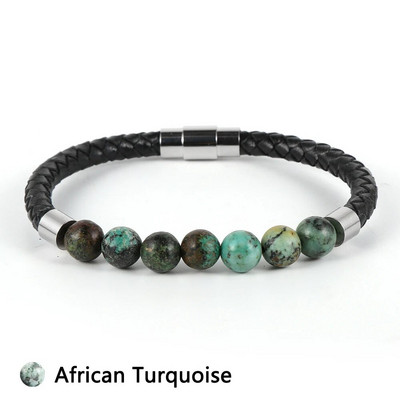 Vīriešu dabīgā akmens tīģera acs lavas roka rokassprādzes ar hematīta pērlītēm īstas ādas nerūsējošā tērauda magnētiskās sprādzes modes rotaslietas