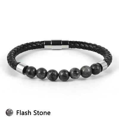 Vīriešu dabīgā akmens tīģera acs lavas roka rokassprādzes ar hematīta pērlītēm īstas ādas nerūsējošā tērauda magnētiskās sprādzes modes rotaslietas