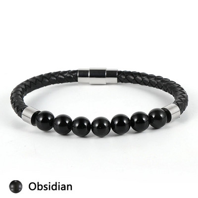 Vīriešu dabīgā akmens tīģera acs lavas roka rokassprādzes ar hematīta pērlītēm īstas ādas nerūsējošā tērauda magnētiskās sprādzes modes rotaslietas