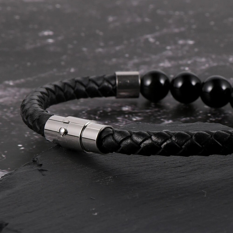 Vīriešu dabīgā akmens tīģera acs lavas roka rokassprādzes ar hematīta pērlītēm īstas ādas nerūsējošā tērauda magnētiskās sprādzes modes rotaslietas