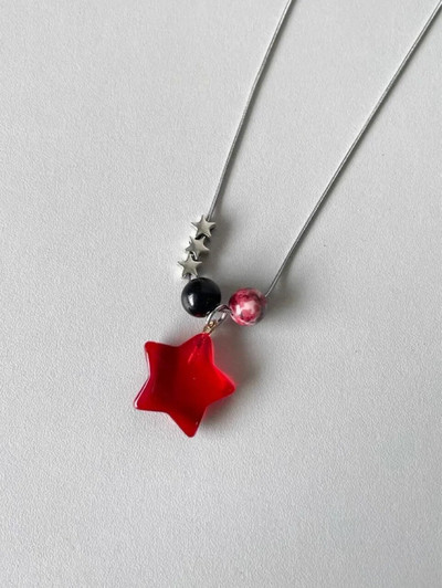 Minimalistiniai vintažiniai spalvingi akmens žvaigždžių pakabukai korėjiečių mados kaklo papuošalai moteriški Y2k karoliukai gyvatės grandinėlės karoliai moterims papuošalai