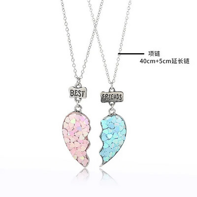 2db/szett Best Friends Nyakláncok Flitter Szív Törött Varrás Medál Lánc Nyaklánc BFF Barátság Ékszer Ajándékok Lányoknak Nők