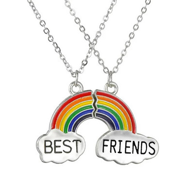 2db/szett Best Friends Nyakláncok Flitter Szív Törött Varrás Medál Lánc Nyaklánc BFF Barátság Ékszer Ajándékok Lányoknak Nők