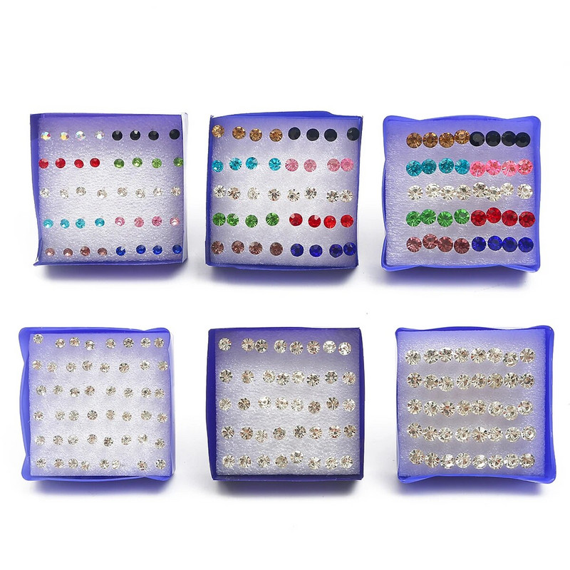 12 Pāri 20 Pāri 2,5-6 mm mazas kristāla pērles, kalnu kristāla auskari, komplekts modes sievietēm, rotaslietas aksesuāri, lodīšu auskari