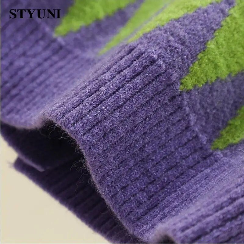 Zaļš violets Argyle ikdienišķs vintage mīksts trikotāžas sieviešu jaka korejiešu modes šiks jaka mētelis džemperis sievietei ziemas silts 2022