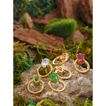 Yhpup Green Cubic Zirconia Στρογγυλά σκουλαρίκια από ανοξείδωτο ατσάλι Moissanite αμαυρώνουν δωρεάν πολυτελή γοητεία Γυναικεία κοσμήματα Shinly CZ