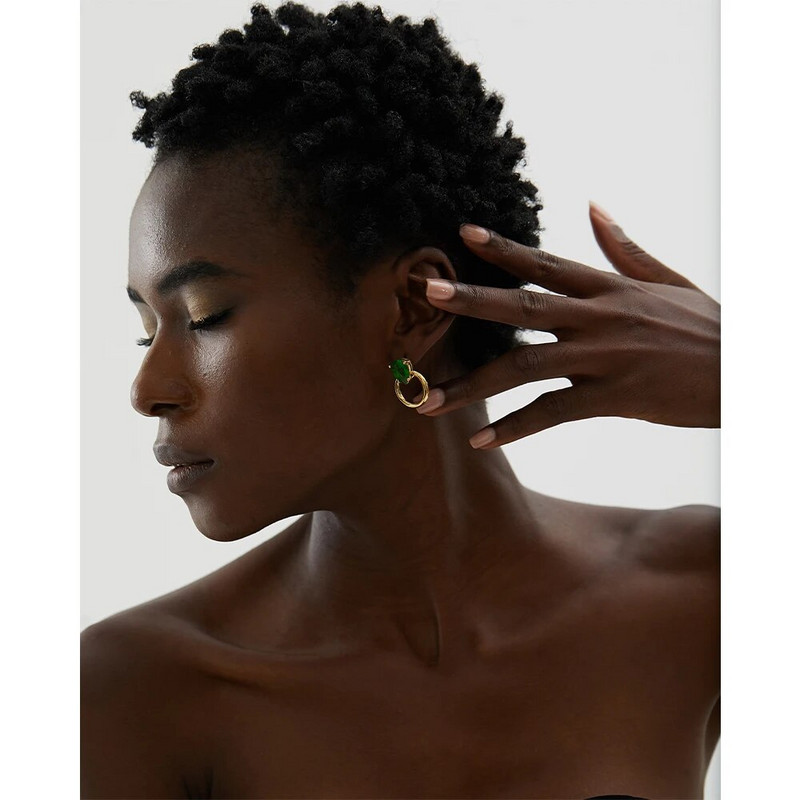 Yhpup žalias kubinis cirkonio oksidas, apvalus nerūdijančio plieno moissanite auskarai, nešvarūs, prabangus žavesys Shinly CZ papuošalai moterims