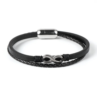 Απλή σχεδίαση Ανδρικά πλεκτά βραχιόλια με γνήσιο δέρμα με λουράκι 8 κόμπων από ανοξείδωτο ατσάλι κούμπωμα γούρι Pulseiras Masculina Jewelry