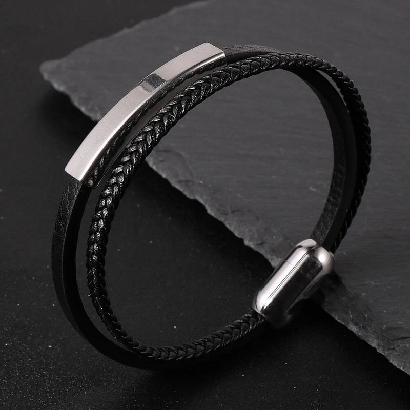Απλή σχεδίαση Ανδρικά πλεκτά βραχιόλια με γνήσιο δέρμα με λουράκι 8 κόμπων από ανοξείδωτο ατσάλι κούμπωμα γούρι Pulseiras Masculina Jewelry