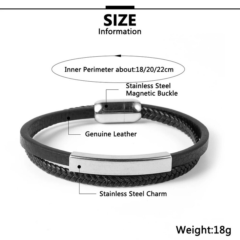 Απλή σχεδίαση Ανδρικά πλεκτά βραχιόλια με γνήσιο δέρμα με λουράκι 8 κόμπων από ανοξείδωτο ατσάλι κούμπωμα γούρι Pulseiras Masculina Jewelry