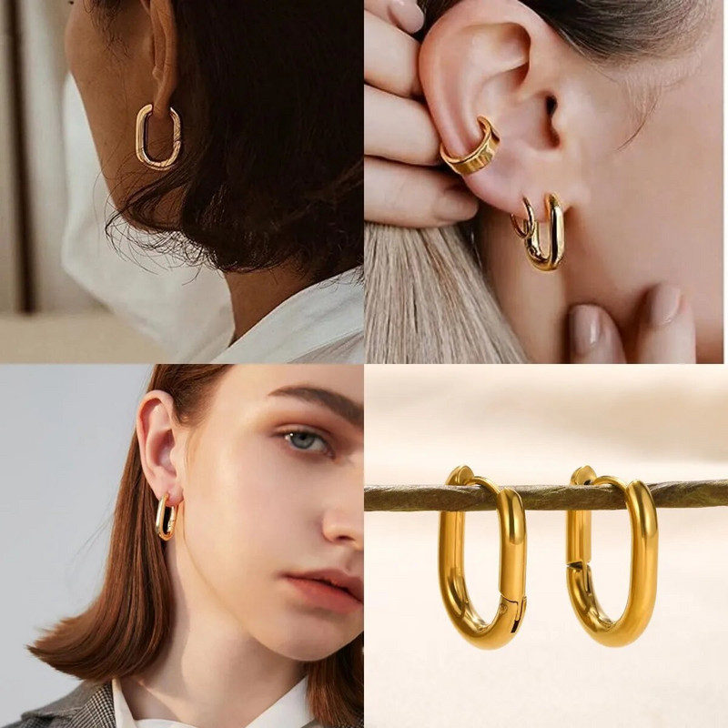 Kvadrātveida nerūsējošā tērauda auskari Bezmaksas piegāde zelta krāsas metāla mazs minimālistisks auskaru rotaslietas sievietēm Ziemassvētku dāvana