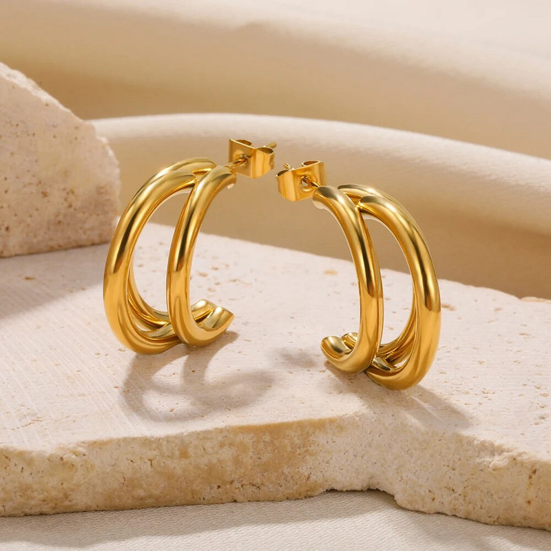 Kvadrātveida nerūsējošā tērauda auskari Bezmaksas piegāde zelta krāsas metāla mazs minimālistisks auskaru rotaslietas sievietēm Ziemassvētku dāvana