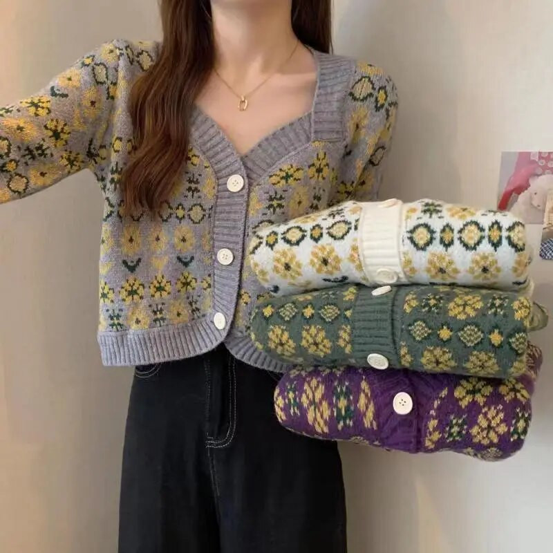 Édes elegáns, V-nyakú, egysoros, kötött vintage kardigán női pulóverek 2022-es új, elegáns, kis illatú pulóverek felső