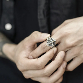 Пънк екскалибур отворен пръстен реколта средновековен пръстен с щит на тамплиери мъжки доминиращ готин тренд бижута подарък