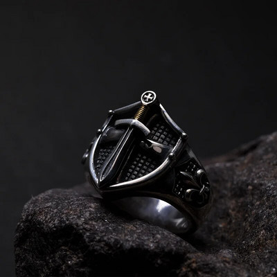 Punk Excalibur Open Ring Vintage Viduslaiku Templar Shield Gredzens Vīriešu Dominējošs Foršs Trend Rotaslietas Dāvana