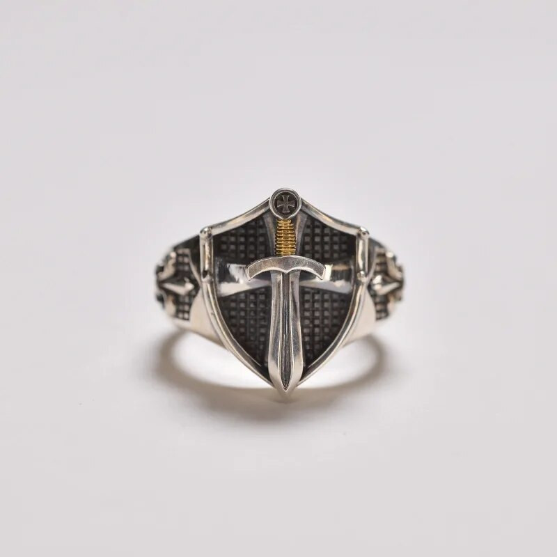 Punk Excalibur Open Ring Vintage Viduslaiku Templar Shield Gredzens Vīriešu Dominējošs Foršs Trend Rotaslietas Dāvana