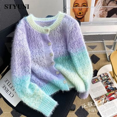 Gradient Mohair Hollow Out Μακρυμάνικο Γυναικείο Πουλόβερ Κορεατικής μόδας Κοντά πουλόβερ Φθινόπωρο Χειμώνας 2023