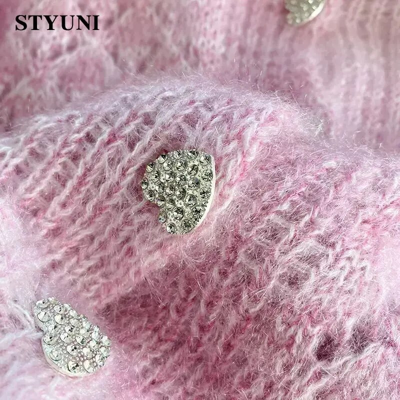 Színátmenetes mohair üreges, hosszú ujjú, egysoros női pulóver Koreai divatos pulóver rövid pulóverek 2023. ősz tél