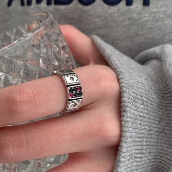 Моден преувеличен отварящ пръстен Игрална карта Кристални пръстени за пръсти за мъже, жени Ретро покер парти Пънк бижута