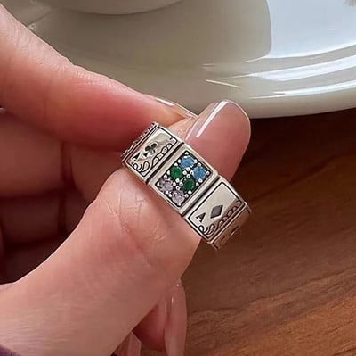 Μόδα Exaggerated Ανοιγόμενο Δαχτυλίδι Κρυστάλλινα Δαχτυλίδι Δαχτυλίδι για Άντρες Γυναικεία Vintage Poker Party Punk Jewelry