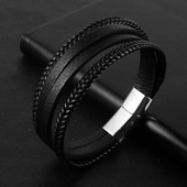 2022. gada karstā izpārdošana Daudzslāņu pītas īstas ādas rokassprādzes sievietēm vīriešiem nerūsējošā tērauda magnēta sprādze Brazalete Hombre vairumtirdzniecība