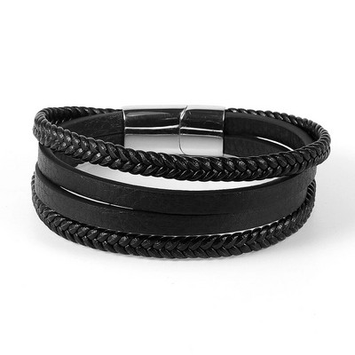 2022. gada karstā izpārdošana Daudzslāņu pītas īstas ādas rokassprādzes sievietēm vīriešiem nerūsējošā tērauda magnēta sprādze Brazalete Hombre vairumtirdzniecība