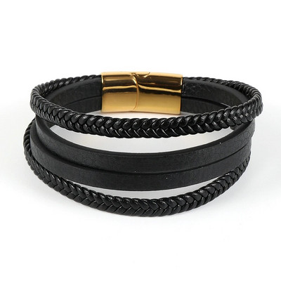 2022. gada karstā izpārdošana Daudzslāņu pītas īstas ādas rokassprādzes sievietēm vīriešiem nerūsējošā tērauda magnēta sprādze Brazalete Hombre vairumtirdzniecība