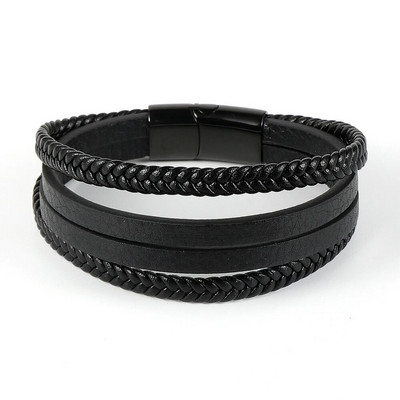 2022. gada karstā izpārdošana Daudzslāņu pītas īstas ādas rokassprādzes sievietēm vīriešiem nerūsējošā tērauda magnēta sprādze Brazalete Hombre vairumtirdzniecība