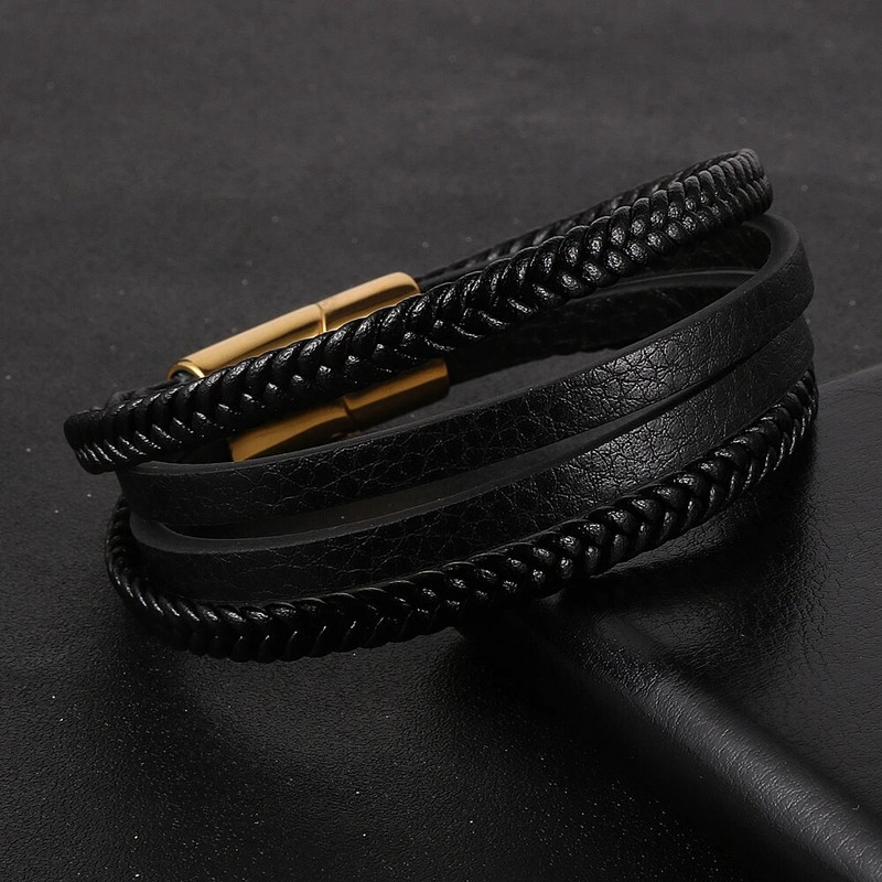 2022. gada karstā izpārdošana Daudzslāņu pītas īstas ādas rokassprādzes sievietēm vīriešiem nerūsējošā tērauda magnēta sprādze Brazalete Hombre vairumtirdzniecība