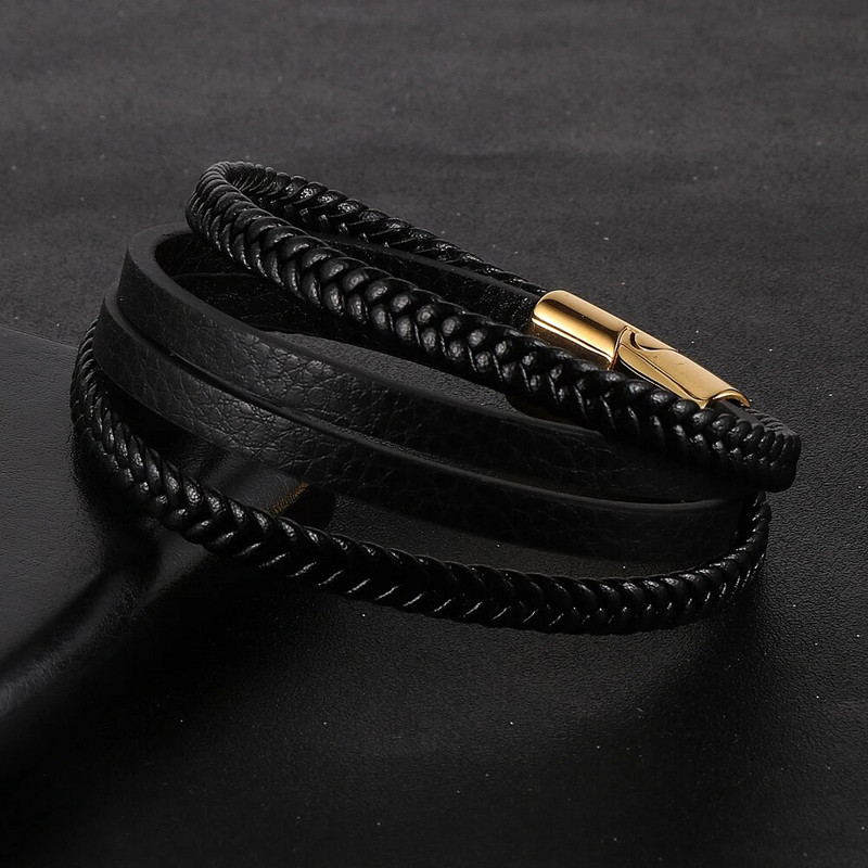 2022. gada karstā izpārdošana Daudzslāņu pītas īstas ādas rokassprādzes sievietēm vīriešiem nerūsējošā tērauda magnēta sprādze Brazalete Hombre vairumtirdzniecība