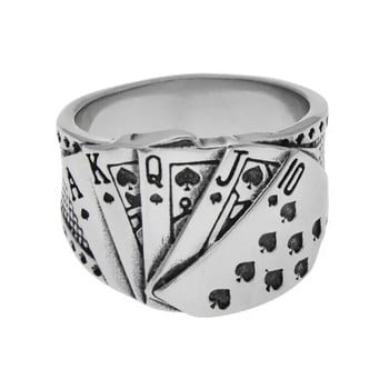 Мъжки късметлийски покер пръстени Модни асо пика Стрейт флъш Пръстен с карти за игра Пънк стил Подарък Бижута за сватбено парти
