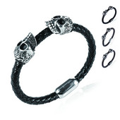 Divkārša nerūsējošā tērauda vintage galvaskausa šarmu rokassprādze, pīts īstas ādas magnētiskā sprādze, pankūka Pulseiras Masculina vīriešiem