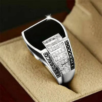 Класически мъжки пръстен Моден метален златен цвят Инкрустиран черен камък Циркон Пънк пръстени за мъже Годежни сватбени луксозни бижута