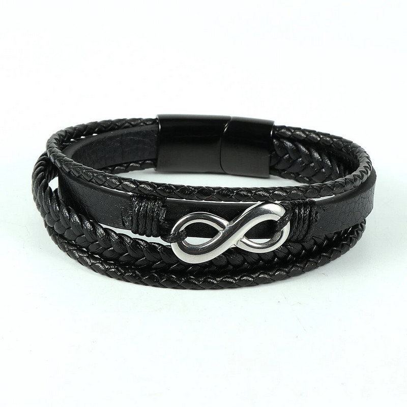 Vīrieši, sievietes, nerūsējošais tērauds, 8 formas loka mezgls, šarms rokassprādzes, slāņi īstas ādas magnēts sprādze Pulseiras vīriešu rotaslietas