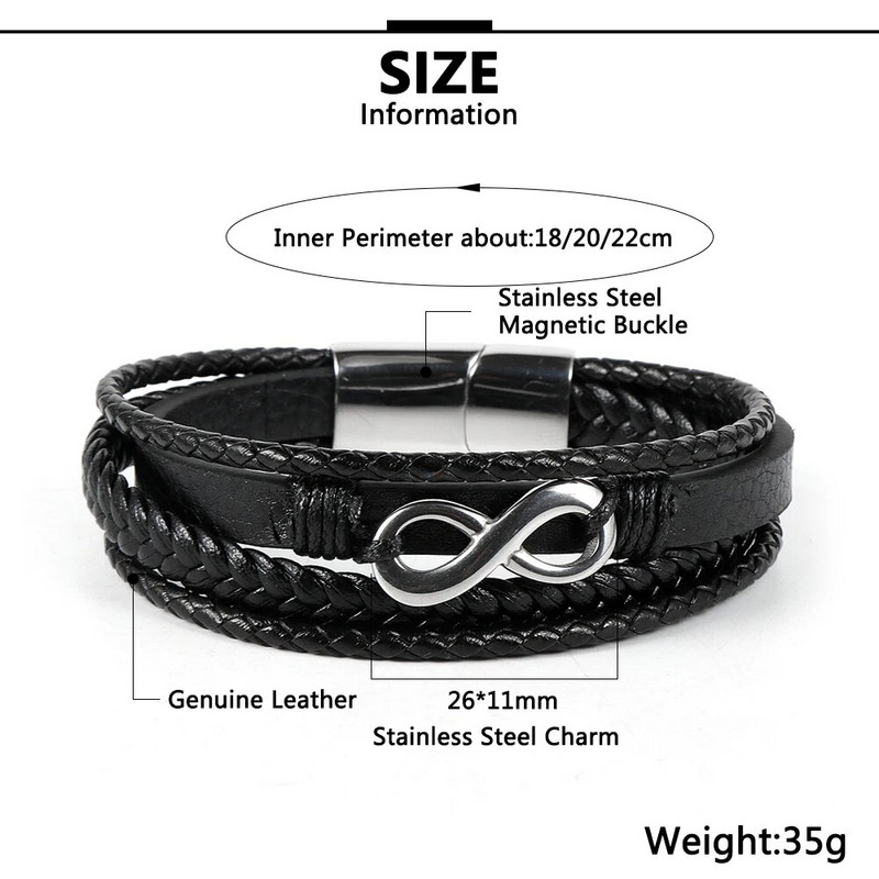 Vīrieši, sievietes, nerūsējošais tērauds, 8 formas loka mezgls, šarms rokassprādzes, slāņi īstas ādas magnēts sprādze Pulseiras vīriešu rotaslietas