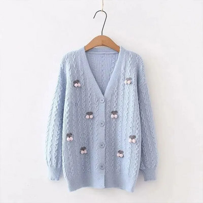 Japāņu trikotāžas sieviešu jaka pavasara un rudens jauna stila korejiešu modes mīksta un salda brīva īsa ikdienas džempera jaka