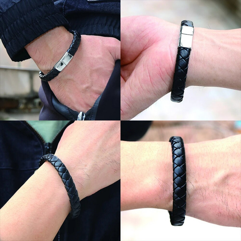 Nabest 10*5mm platums govs ādas pītas ādas auklas rokassprādze vīriešiem Pamata tērauda sprādzes rokassprādze Homme Bijou Rokas rotaslietas