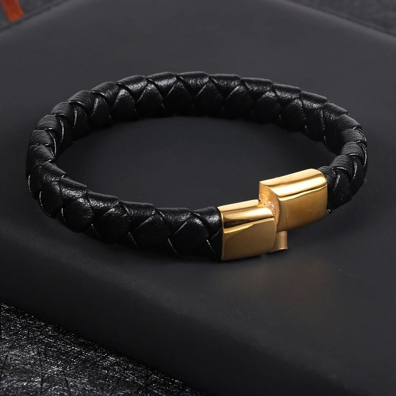 Nabest 10*5mm platums govs ādas pītas ādas auklas rokassprādze vīriešiem Pamata tērauda sprādzes rokassprādze Homme Bijou Rokas rotaslietas