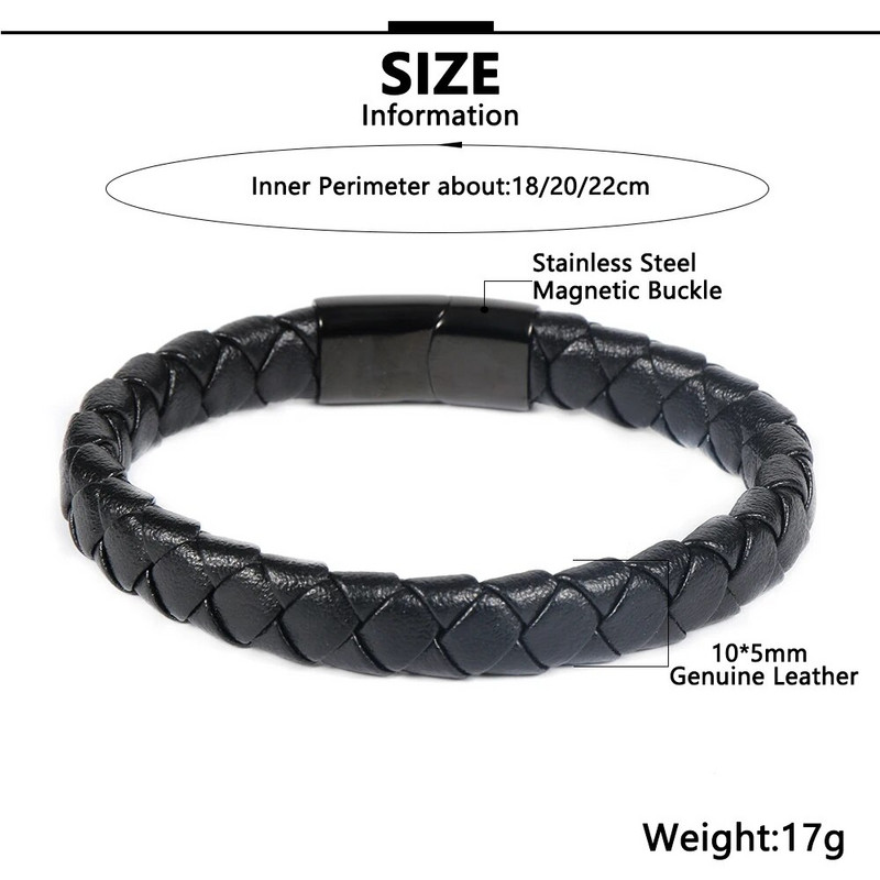 Nabest 10*5mm platums govs ādas pītas ādas auklas rokassprādze vīriešiem Pamata tērauda sprādzes rokassprādze Homme Bijou Rokas rotaslietas