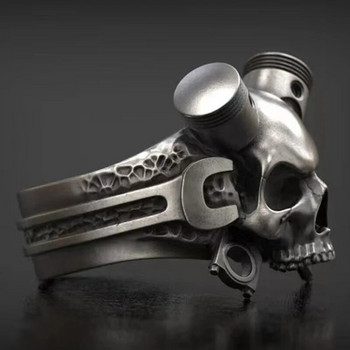 Хип-хоп реколта стиймпънк пръстен с тежък череп готически гаечен ключ винт скелет пръстен за мъже жени мотоциклет рок група бижута на едро