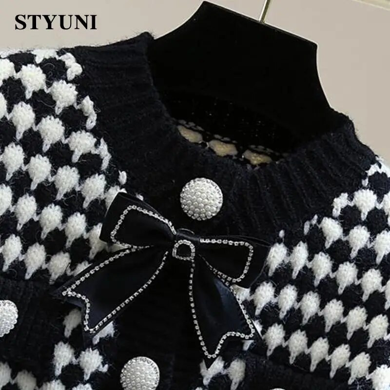 Melnbalts punktveida vienrindas O veida kakla akrila trikotāžas sieviešu džemperis ar garām piedurknēm korejiešu modes šiks jaciņš rudens