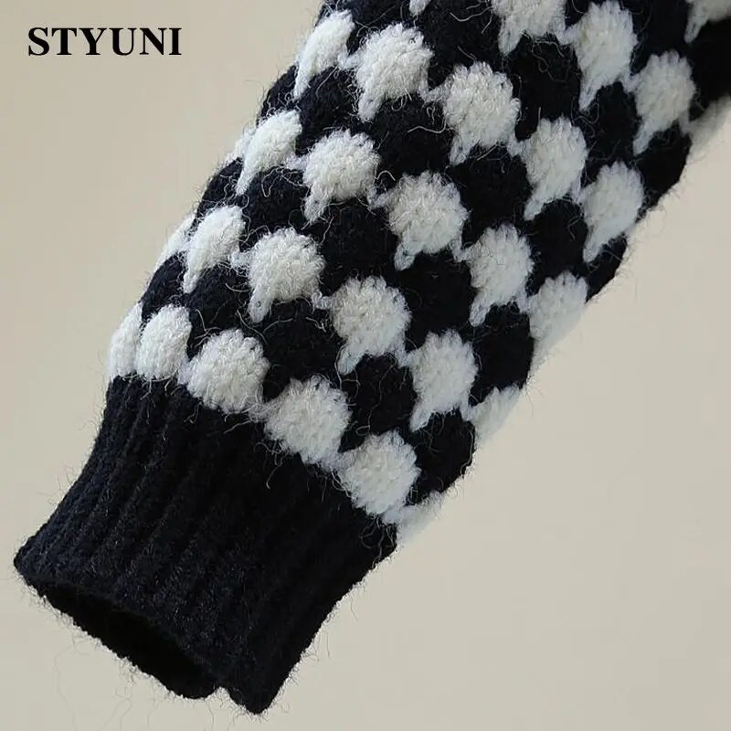 Melnbalts punktveida vienrindas O veida kakla akrila trikotāžas sieviešu džemperis ar garām piedurknēm korejiešu modes šiks jaciņš rudens