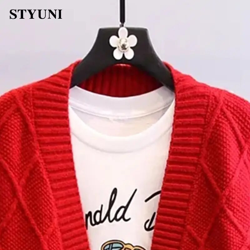 Dimanta rūtains vintage ar garām piedurknēm akrila trikotāžas vienrindas brīvs sieviešu džemperis korejiešu modes jaciņa rudens ziema