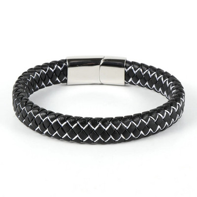 Eladó férfi fekete valódi bőr kék piros drótfonott karkötő rozsdamentes acél csatos karkötők egyszerű divat ékszerek
