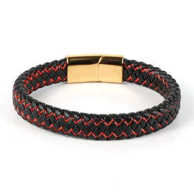 Eladó férfi fekete valódi bőr kék piros drótfonott karkötő rozsdamentes acél csatos karkötők egyszerű divat ékszerek