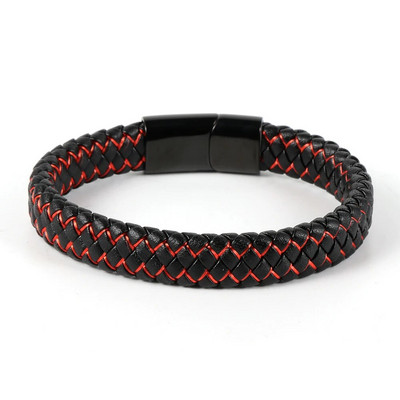 Eladó férfi fekete valódi bőr kék piros drótfonott karkötő rozsdamentes acél csatos karkötők egyszerű divat ékszerek