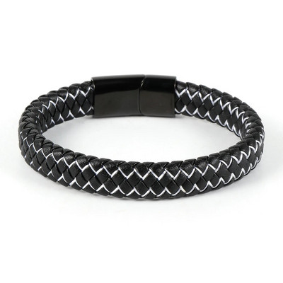 Eladó férfi fekete valódi bőr kék piros drótfonott karkötő rozsdamentes acél csatos karkötők egyszerű divat ékszerek