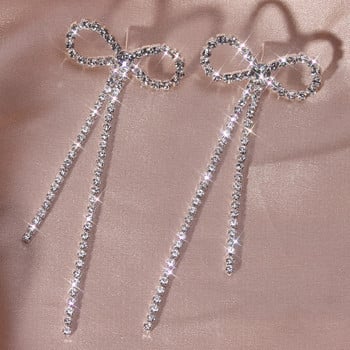 Κορεάτικη μόδα με παπιγιόν στρας μακριά φούντα σκουλαρίκια για γυναίκες Επιχρυσωμένο αυτί Γαμήλιο πάρτι δώρο επετείου Κοσμήματα Mujer