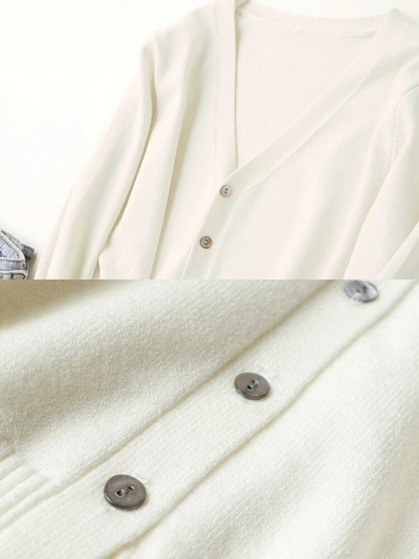 Rudens sieviešu jakas ar vienrindu trikotāžas trikotāžas izstrādājumi ar V veida kakla izgriezumu, vienkrāsains trikotāžas džemperis, tievs sieviešu balts jakas Ikdienas virsdrēbes mēteļi